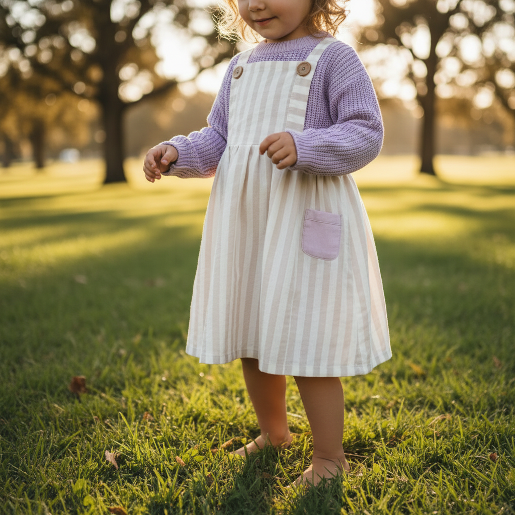 Millpond Lavender Knit under Millpond Pinafore