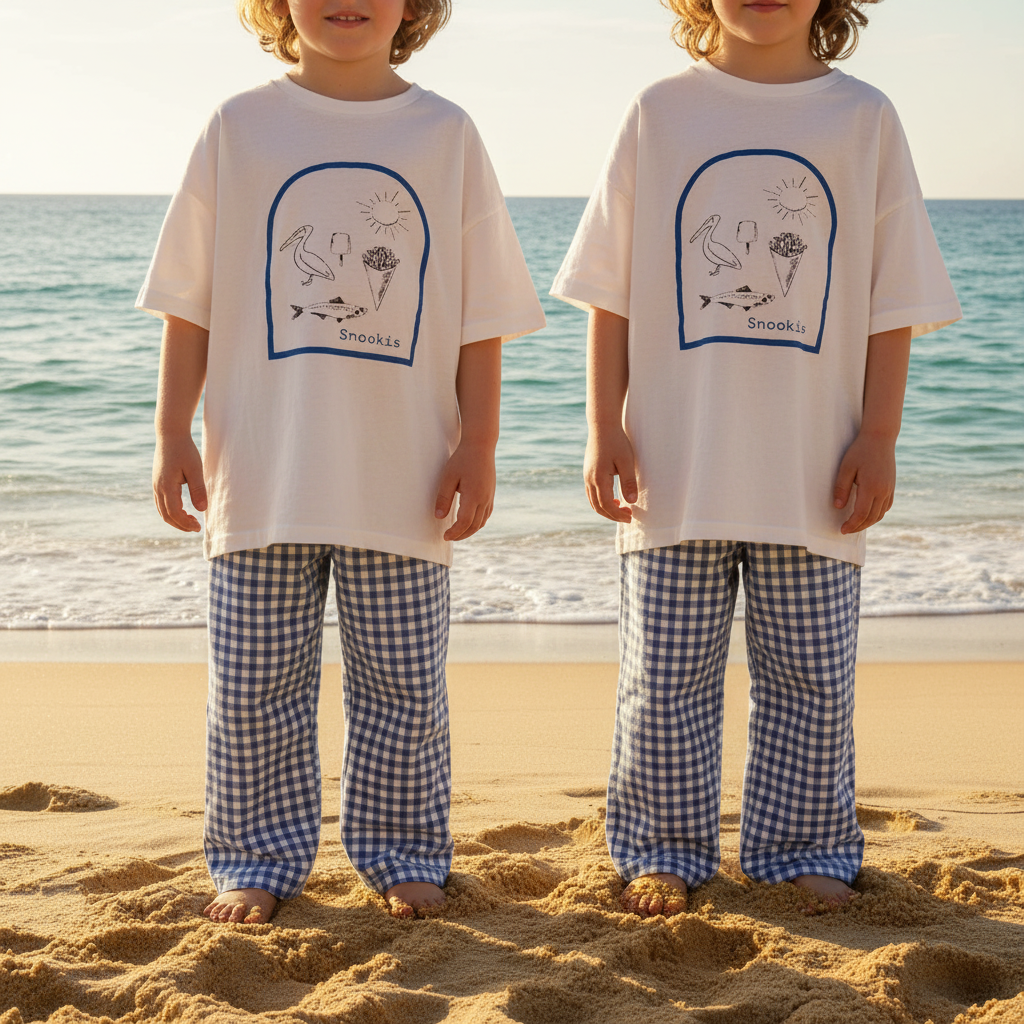 Pelican Tee + Check Pants No Faces Beach