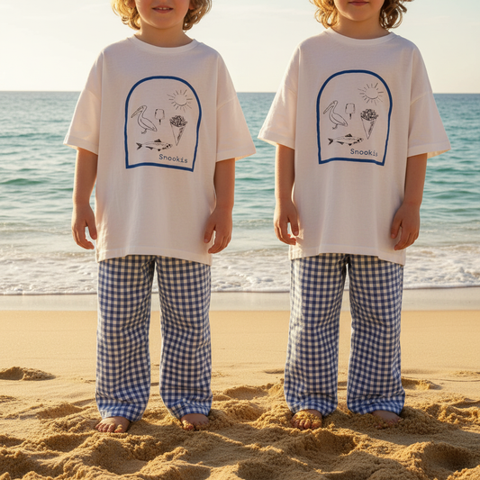 Pelican Tee + Check Pants No Faces Beach