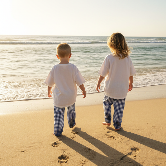 Pelican Tee + Long Check Pants Beach