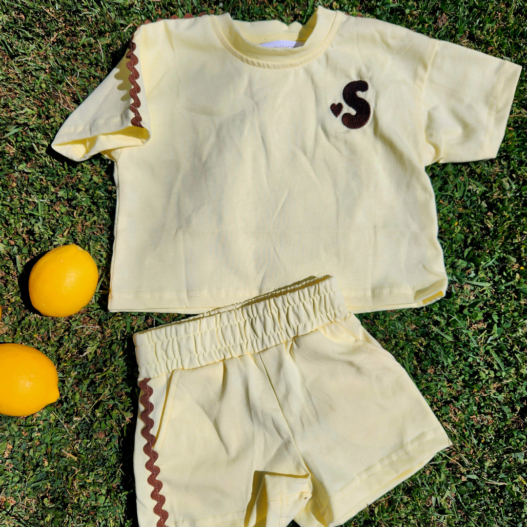 Flat lay of buttercup t-shirt and shorts set